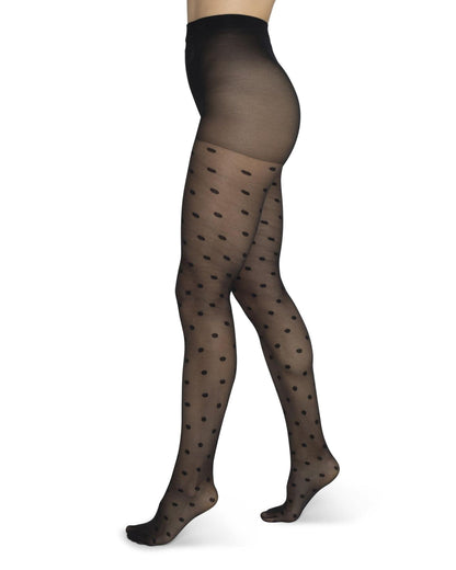 Bonnie Doon BP201910 Little Dots Tights - Sheer black fashion tights with an all over woven polka dot pattern, flat seams, hygienic gusset and sheer toe.