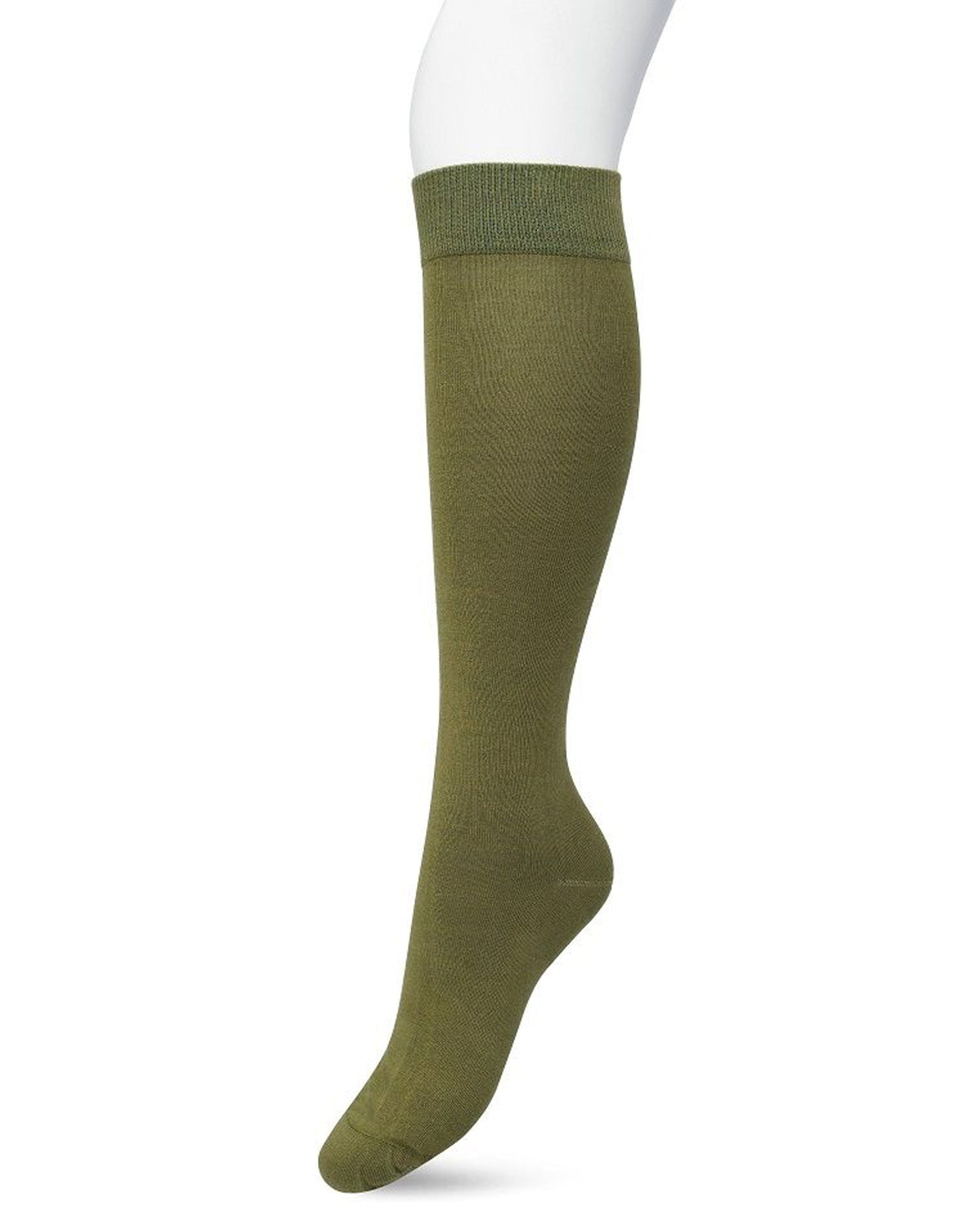 Bonnie Doon 83430 Cotton Knee-Highs - Khaki green and plain cotton knee length socks with a shaped heel, flat toe seam and deep elasticated comfort cuff.