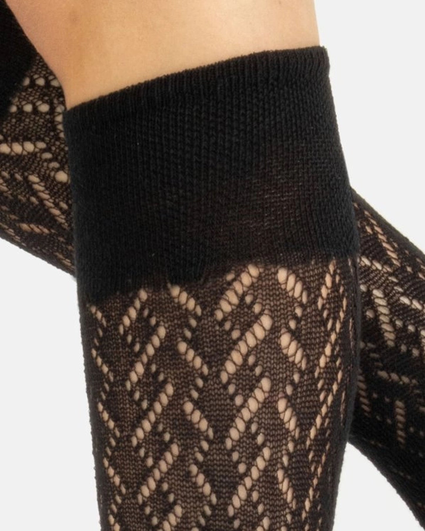 Calzitaly Chevron Knee-highs - Black knitted knee-high socks with an openwork cable style pattern, plain elasticated cuff and plain toe. 