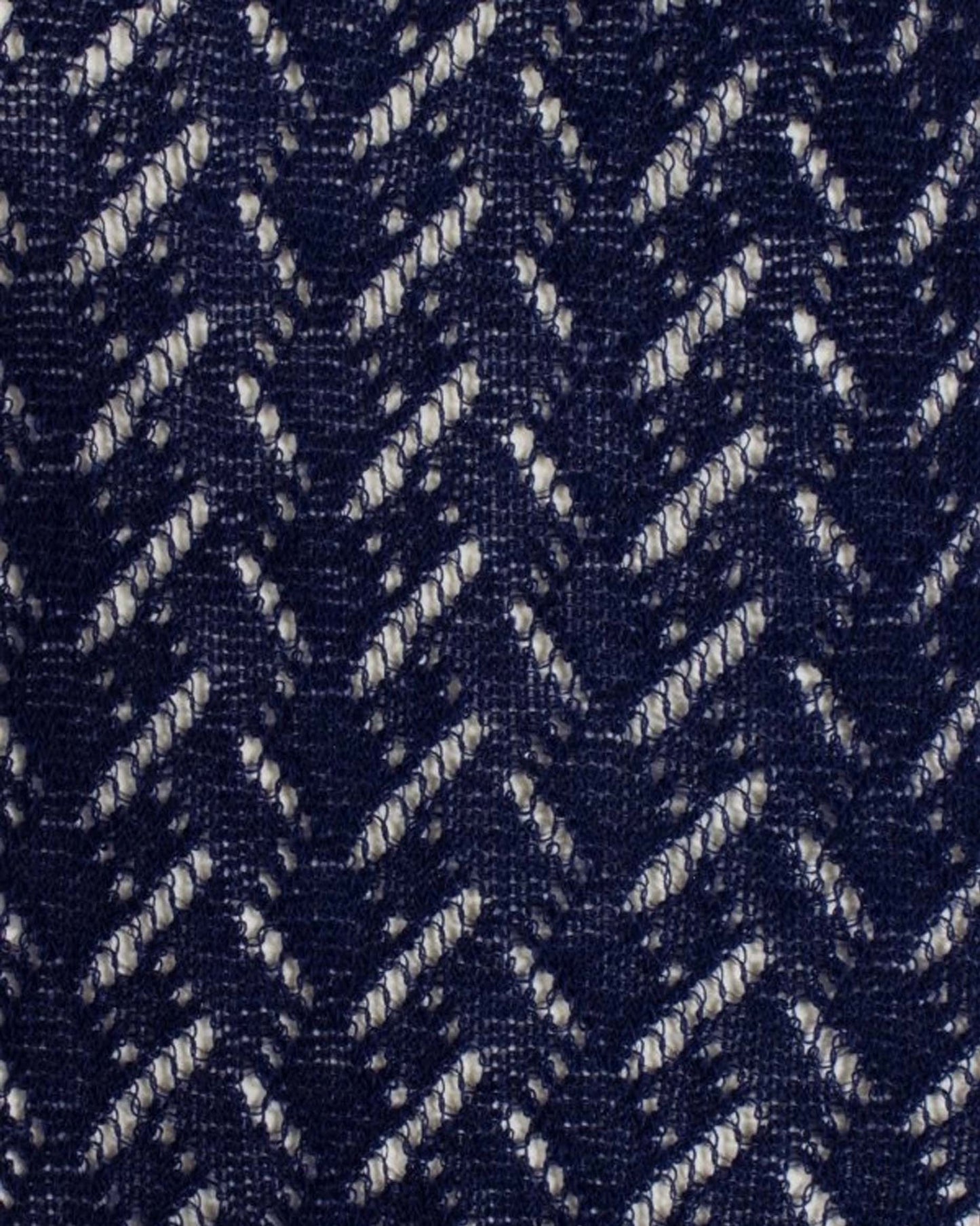 Calzitaly Chevron Knee-highs - Navy blue knitted knee-high socks with an openwork cable style pattern, plain elasticated cuff and plain toe. Swatch.