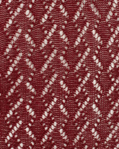 Calzitaly Chevron Knee-highs - Maroon, wine, burgundy knitted knee-high socks with an openwork cable style pattern, plain elasticated cuff and plain toe. Swatch.