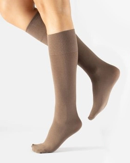 Calzitaly Cotton Knee-high Socks - Beige soft matte opaque light cotton knee-high socks with a deep elasticated cuff.