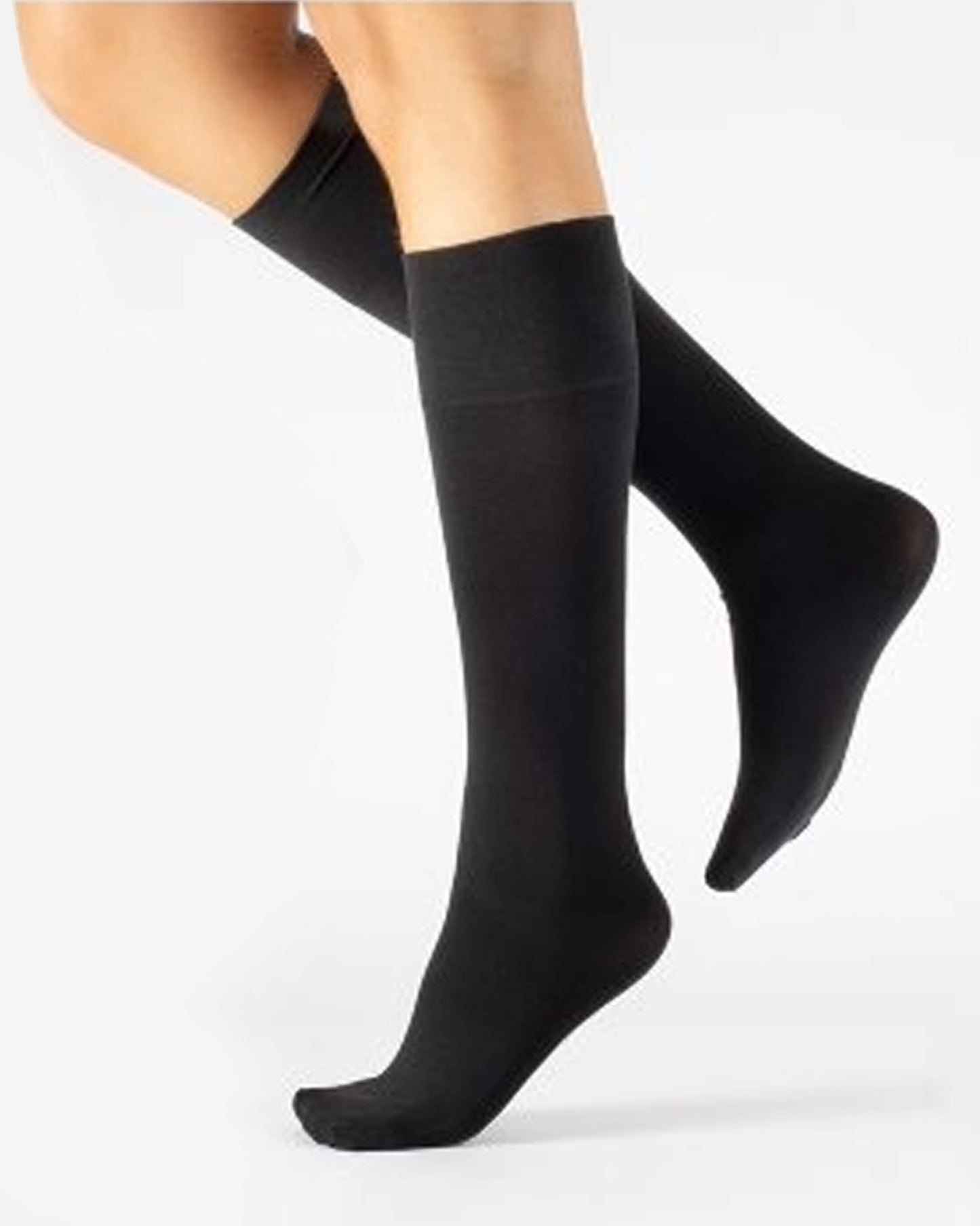 Calzitaly Cotton Knee-high Socks - Black soft matte opaque light cotton knee-high socks with a deep elasticated cuff.