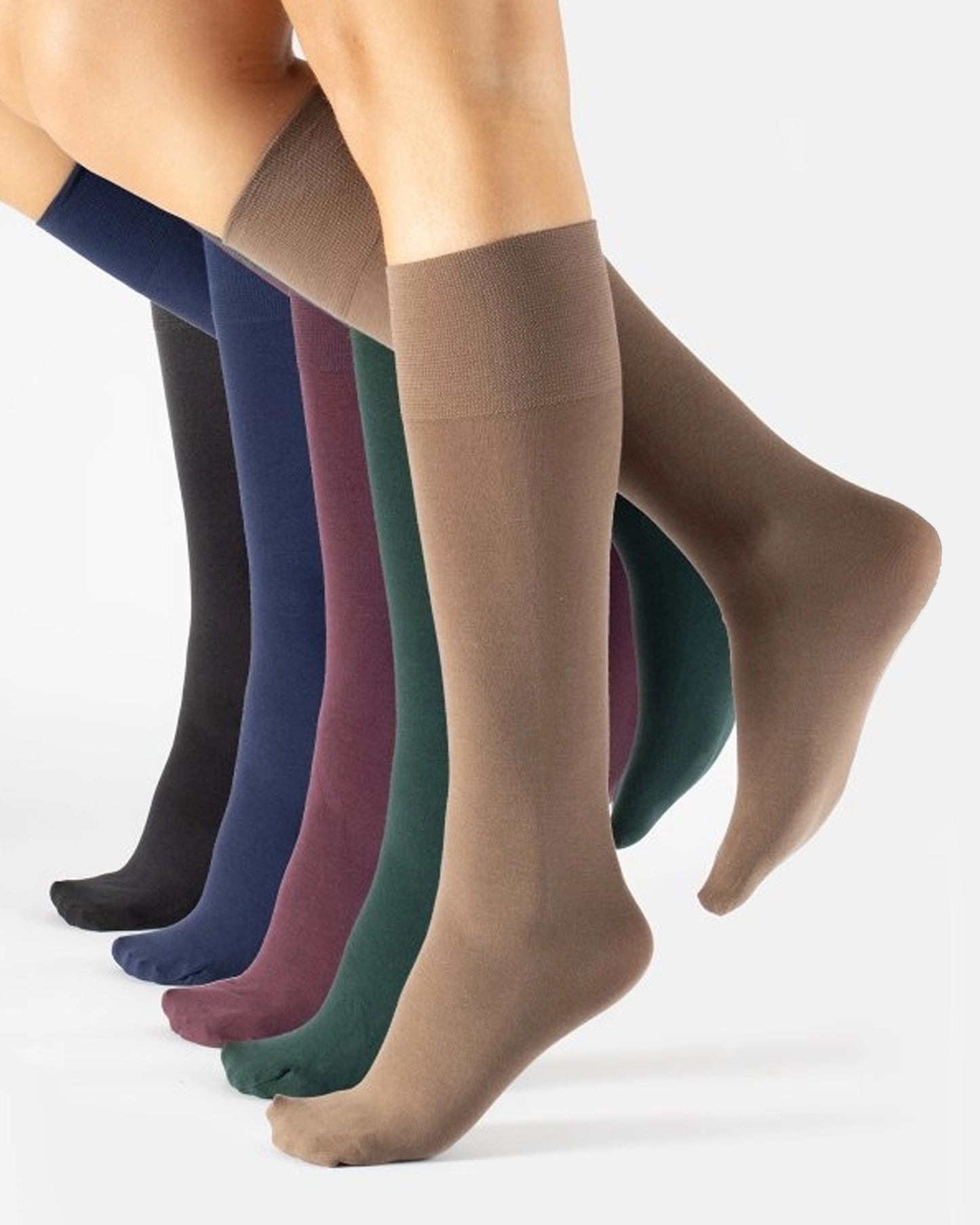 Calzitaly Cotton Knee-high Socks - Soft matte opaque light cotton knee-high socks with a deep elasticated cuff in black, navy, purple, green & beige.