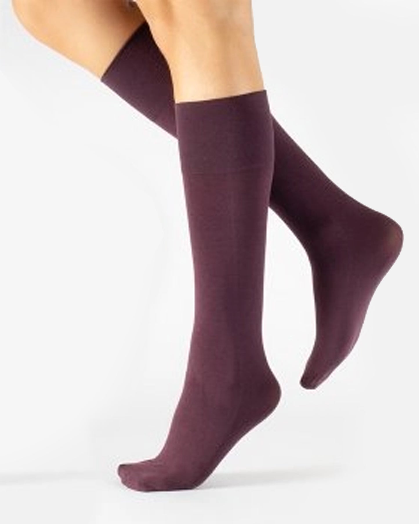 Calzitaly Cotton Knee-high Socks - Dark Purple soft matte opaque light cotton knee-high socks with a deep elasticated cuff.