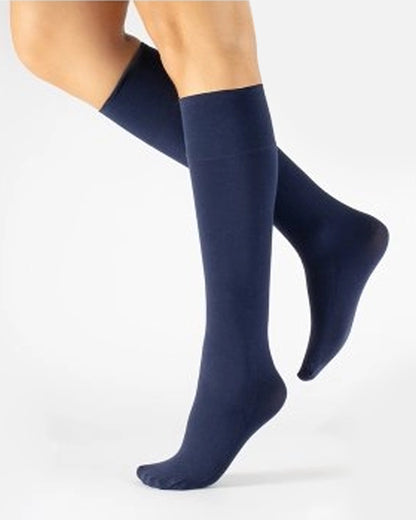 Calzitaly Cotton Knee-high Socks - Navy blue soft matte opaque light cotton knee-high socks with a deep elasticated cuff.