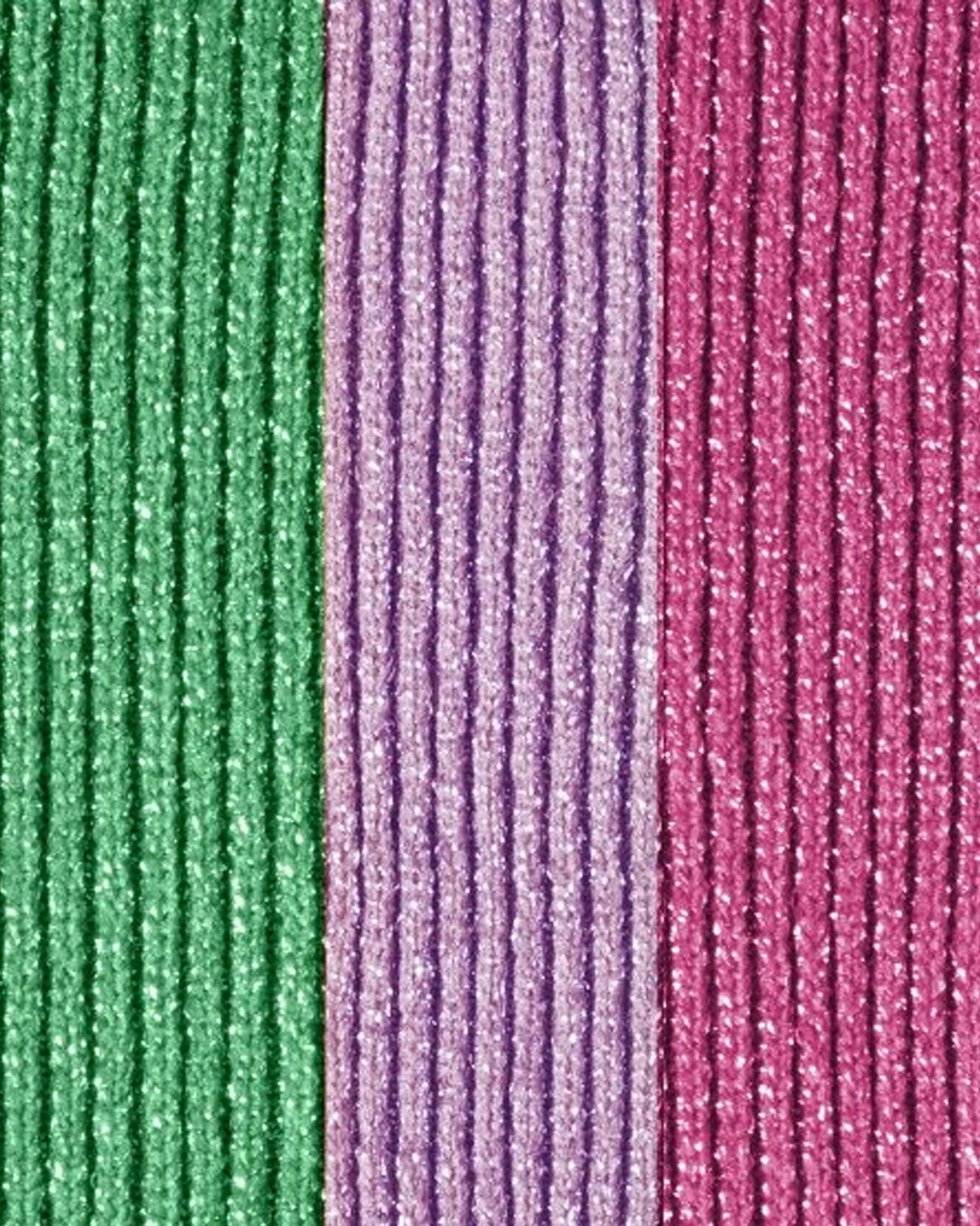 Green, lilac and pink fashion ribbed socks swatch with silver lamé