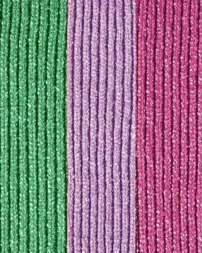 Green, lilac and pink fashion ribbed socks swatch with silver lamé