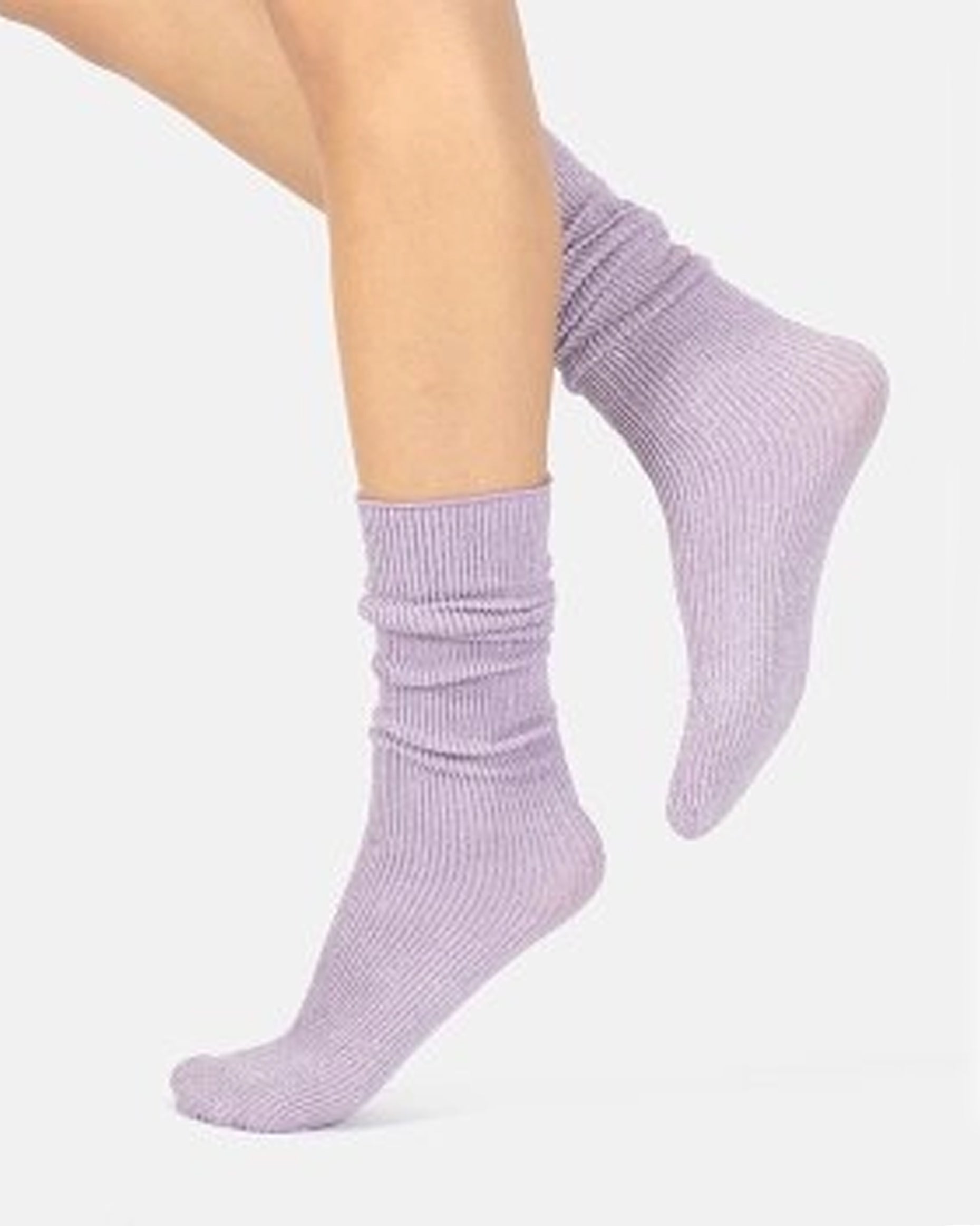 Calzitaly Glitter Rib Sock - Lilac opaque scrunched down ankle fashion ribbed socks with silver lamé