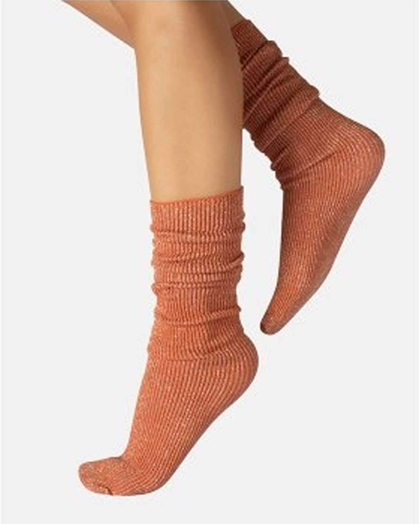 Calzitaly Glitter Rib Sock - Orange opaque scrunched down ankle fashion ribbed socks with silver lamé