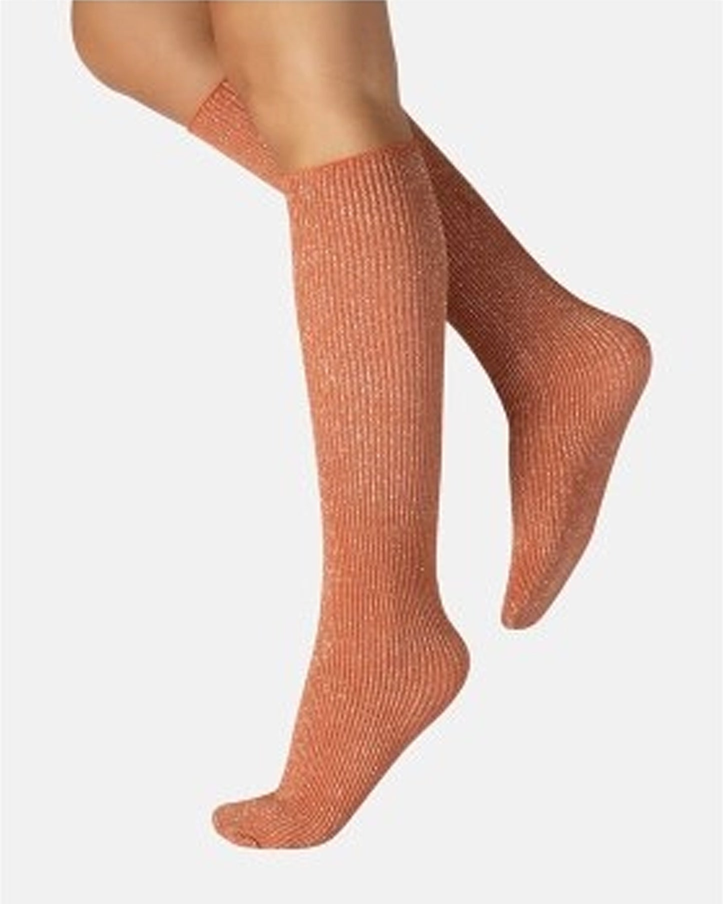 Calzitaly Glitter Rib Sock - Orange opaque knee-high fashion ribbed socks with silver lamé