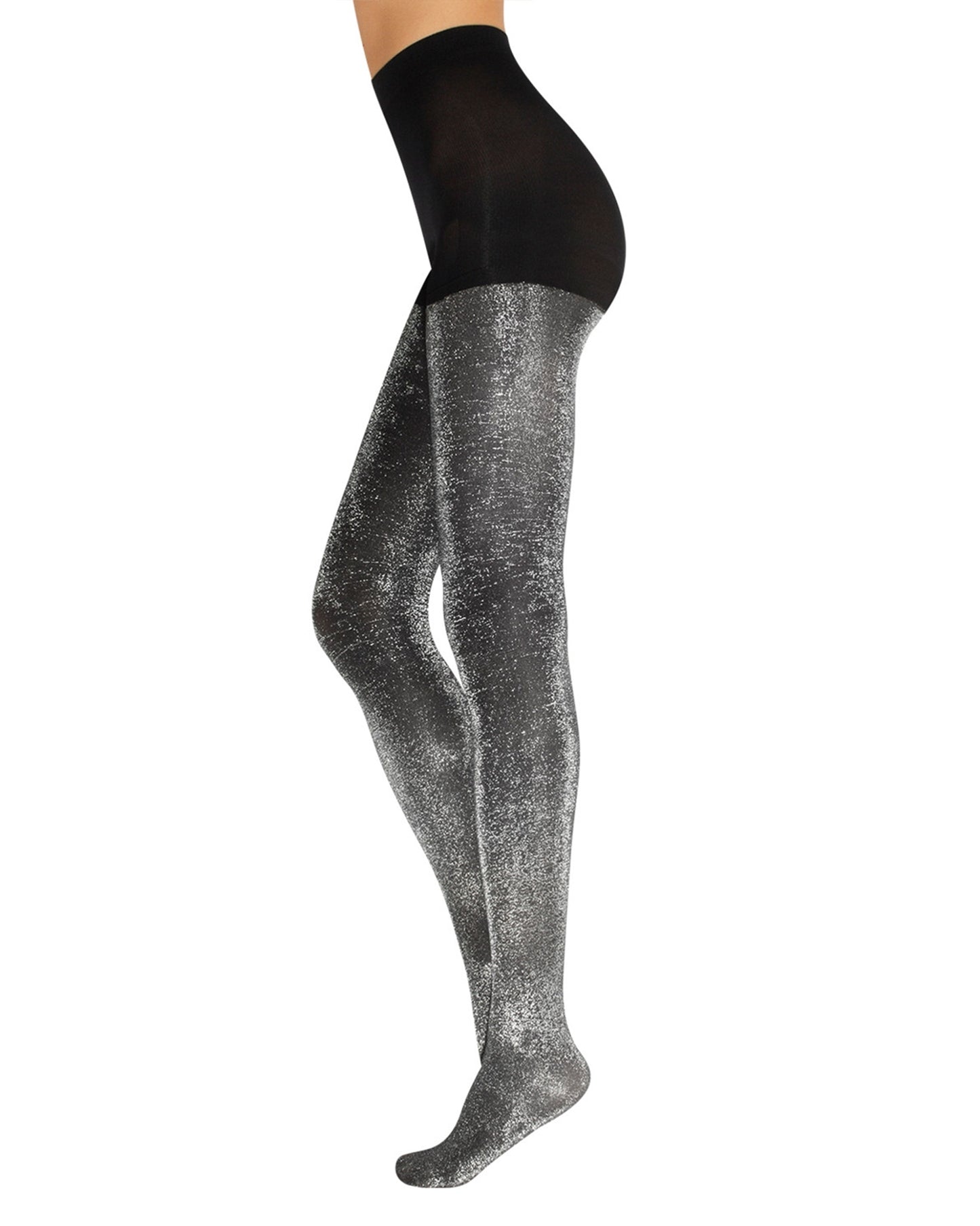 Calzitaly Shiny Lurex Tights - Sparkly lamé opaque fashion tights with in black and silver.