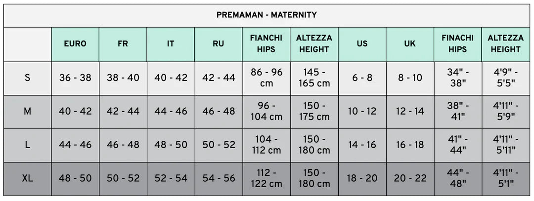 Calzitaly Maternity Size Chart