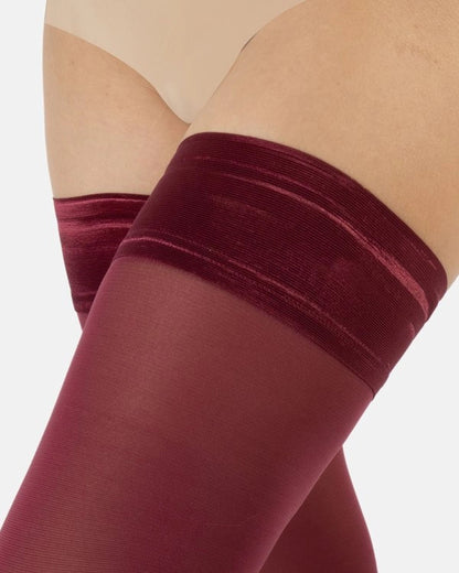 Calzitaly Opaque Stay-Ups - Wine coloured matte opaque hold-ups with plain top.