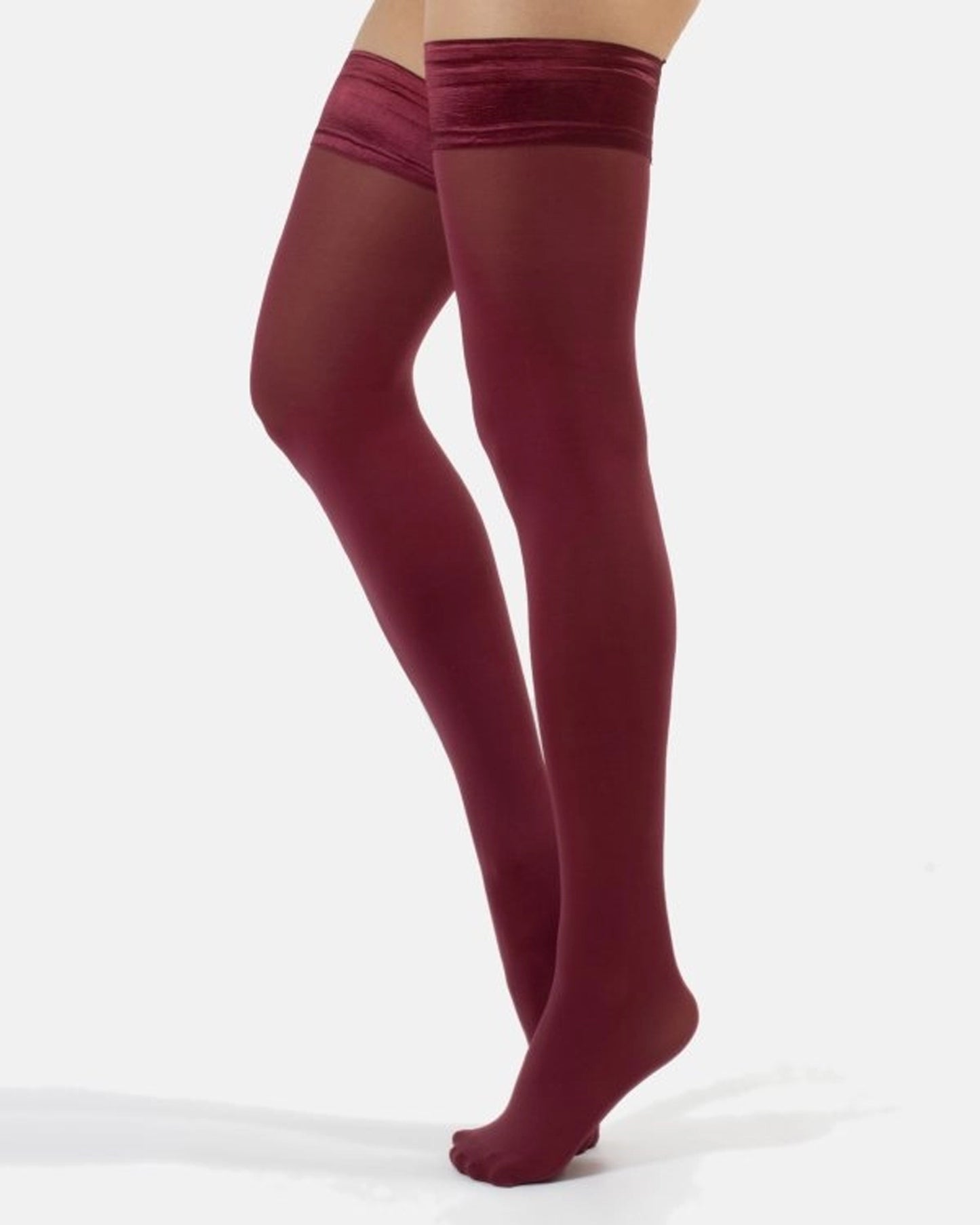 Calzitaly Opaque Stay-Ups - Wine coloured matte opaque hold-ups with plain top and 2 strips of silicone.