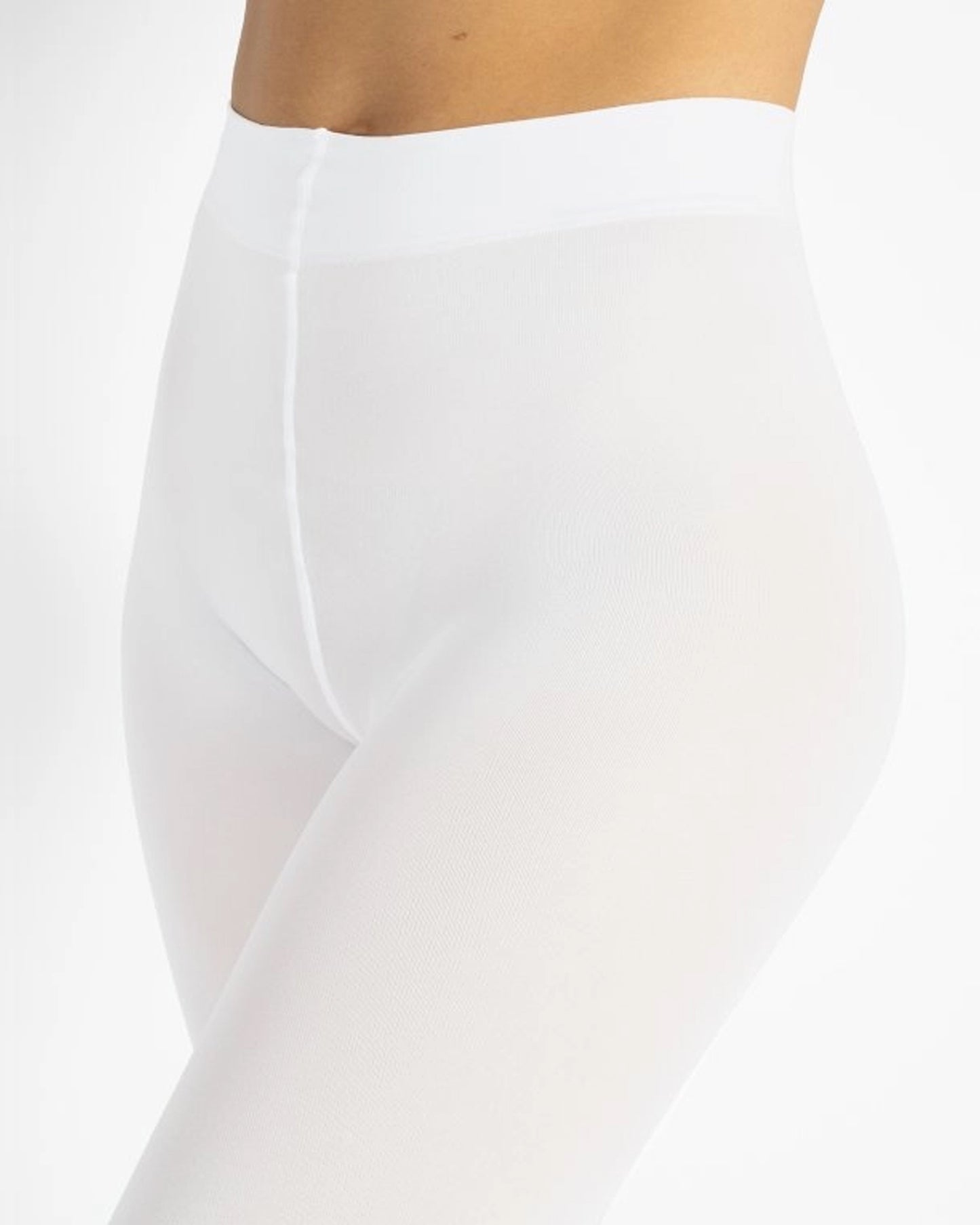 Calzitaly Opaque Tights - 80 den coloured opaque tights in white (bianco) Close up of waist.