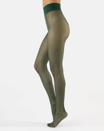 Calzitaly Coloured Sheer Tights - Sheer dark green tights with flat seems, cotton hygienic gusset, high waist and deep comfort waist band.