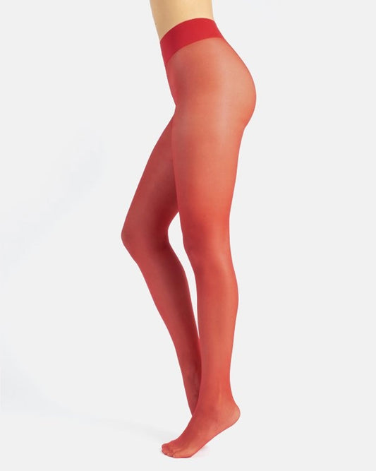 Calzitaly Coloured Sheer Tights - Sheer red (rosso) tights with flat seems, cotton hygienic gusset, high waist and deep comfort waist band.