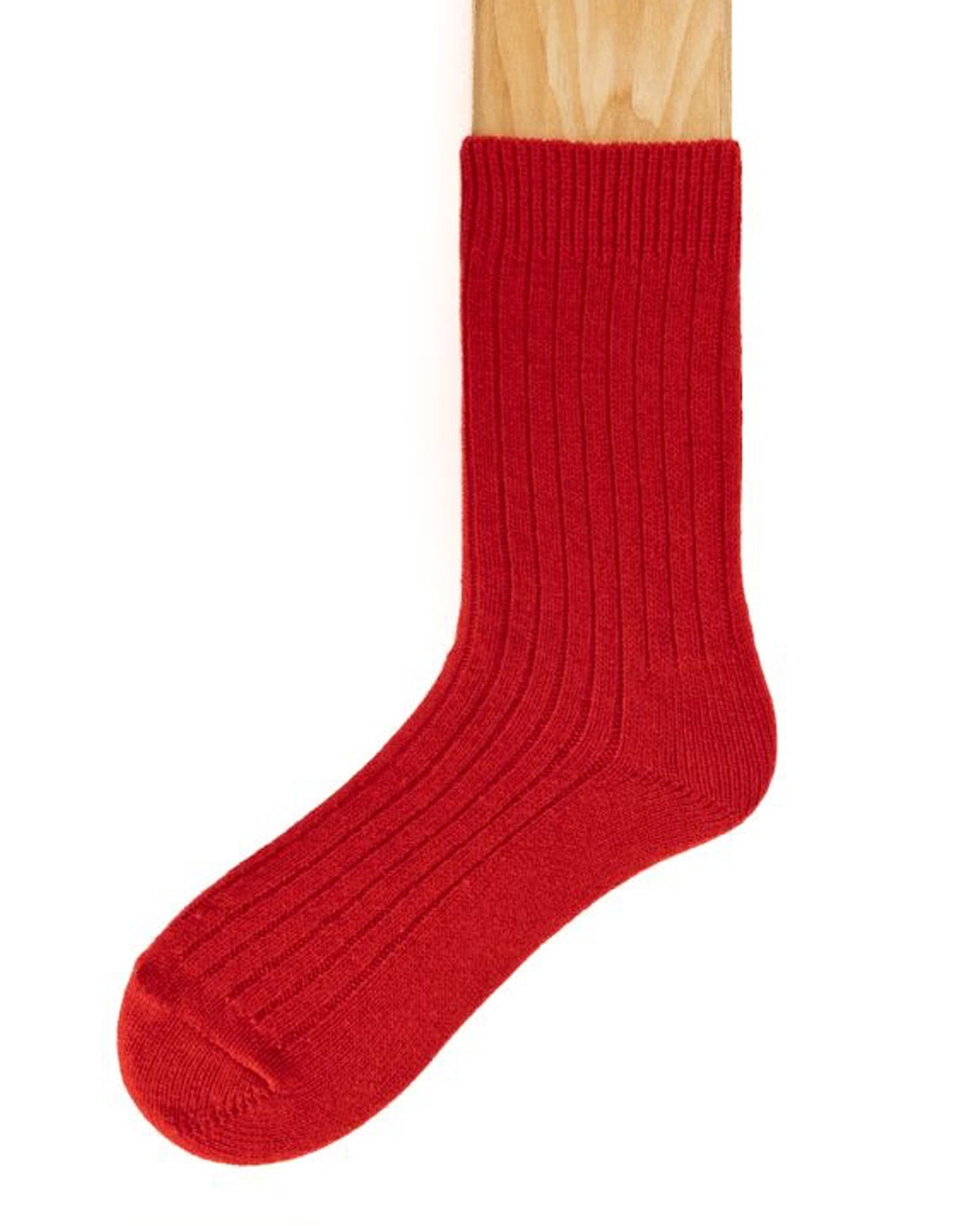 Connemara Merino Socks - Bright red ribbed knitted ankle socks with plain sole, made with a mix of warm merino wool.