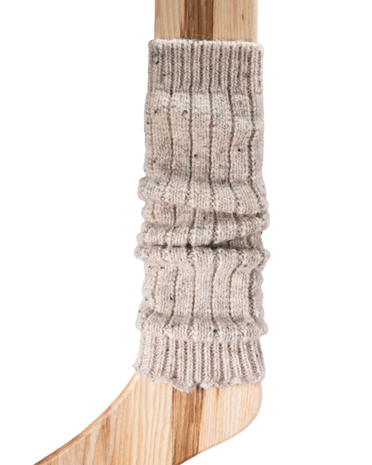 Connemara Socks - oat beige coloured chunky ribbed knitted leg warmers made of 100% wool, perfect for keeping your legs and arms warm during cold Winters. Made in Ireland.