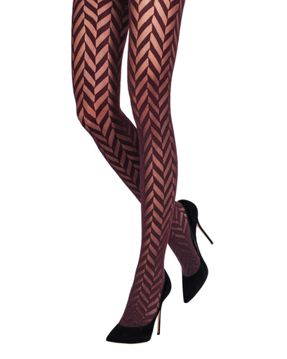 Emilio Cavallini 5E23.1.52 Classic Herringbone Tights - Burgundy/wine (merlot) sheer and opaque chevron zig-zag style patterned fashion tights