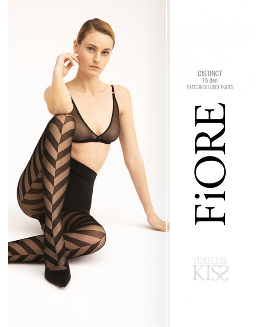 Fiore Stay Tuned 60D Patterned Tights, Black Faux Stocking, Plus Size
