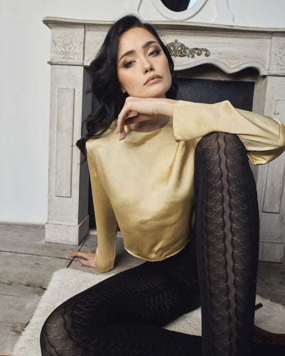 Fiore Good Year Tights - Black opaque fashion tights with a cable knit effect textured pattern.