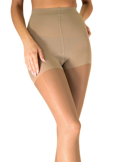 Ibici Segreta 70 Collant - Light tan (chamois) compression support tights are transparent with a light mesh look with reinforced body, flat seams, comfort waist band, anatomical heel and reinforced toes. Useful in the presence of dilated capillaries, varicose veins and for long haul flights.