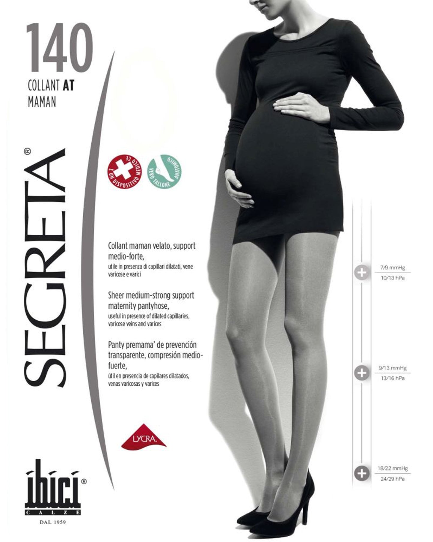 Ibici Segreta Maman 140 Collant - Maternity Medium to strong strength compression support maternity tights, ideal for varicose veins and long haul flights. Packaging