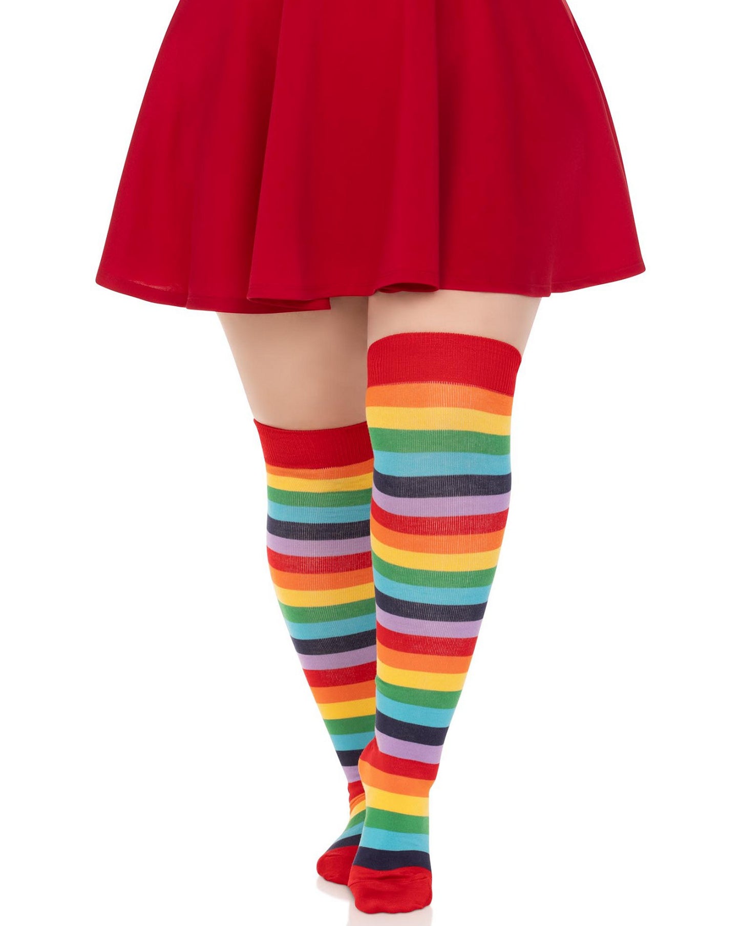 Leg Avenue 6606X Plus Size Rainbow over the knee socks - multi-coloured horizontal stripe thigh high socks