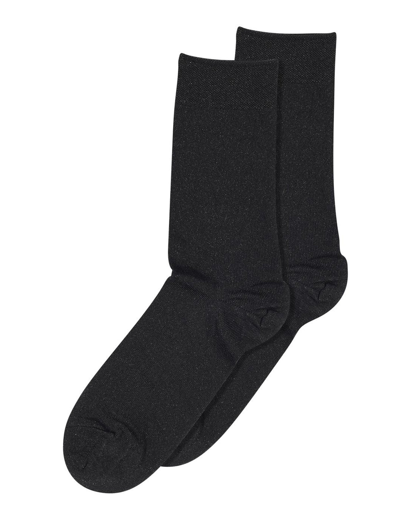 MP Denmark Lucinda Socks - Black cotton mix crew length ankle socks with sparkly lurex knitted through, shaped heel and a deep elasticated comfort cuff with a rolled raw edge.