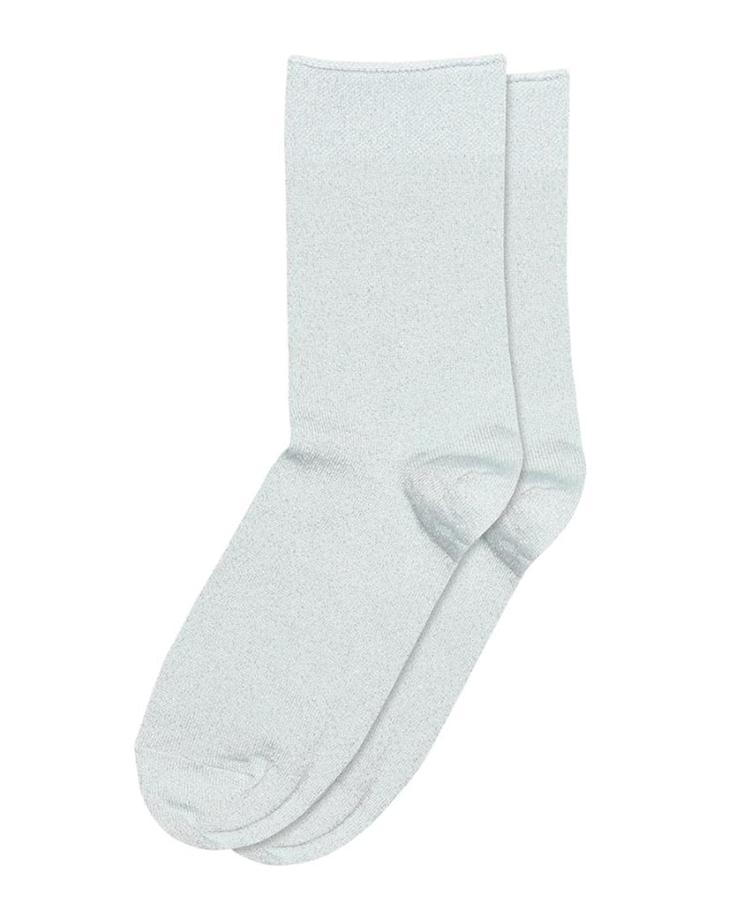 MP Denmark Lucinda Socks - Pale Blue cotton mix crew length ankle socks with sparkly silver lurex knitted through, shaped heel and a deep elasticated comfort cuff with a rolled raw edge.