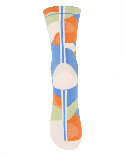 MP Denmark Alicia Sock - Cream cotton fashion ankle socks with an all over abstract camouflage style pattern in light blue, orange and lime with a stripe on the back from the cuff to the toe.