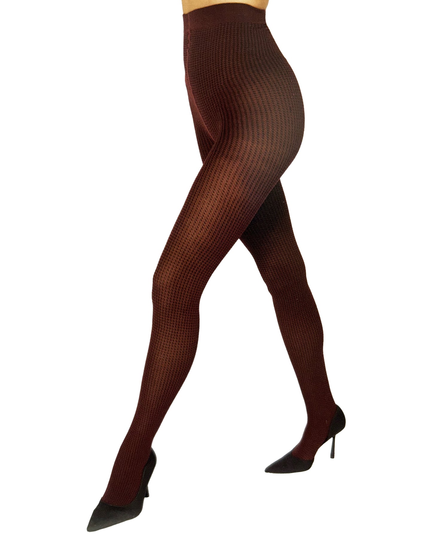 Omero Comet Collant 50 - Dark red/maroon coloured fashion tights with a black micro houndstooth pattern.