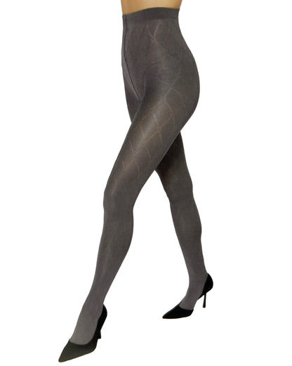 Omero Mars 50 Collant - Grey opaque fashion tights with a sheer diamond or fence style pattern with a satin sheen finish.