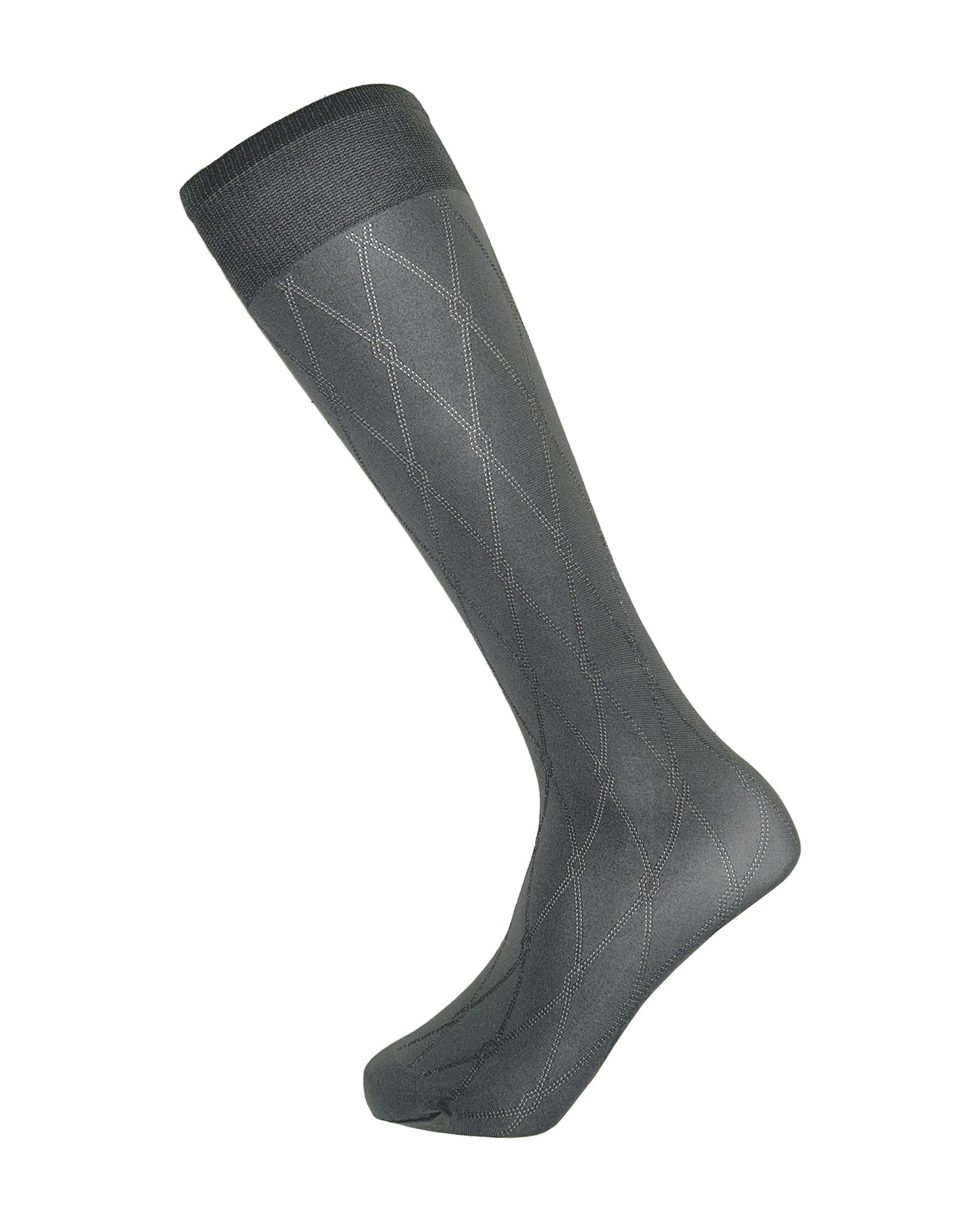 Omero Mars 50 Gambaletto - Grey opaque fashion knee-high pop-socks with a sheer diamond or fence style pattern with a satin sheen finish and deep elasticated comfort cuff.