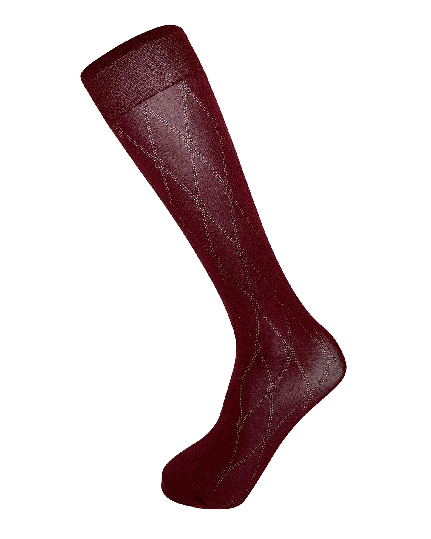 Omero Mars 50 Gambaletto - Maroon red opaque fashion knee-high pop-socks with a sheer diamond or fence style pattern with a satin sheen finish and deep elasticated comfort cuff.