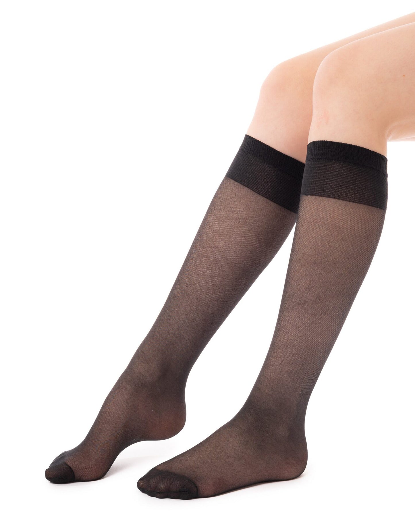 Omero Musa 30 Gambaletto - Black semi-sheer knee-high pop-socks with a deep elasticated comfort cuff.