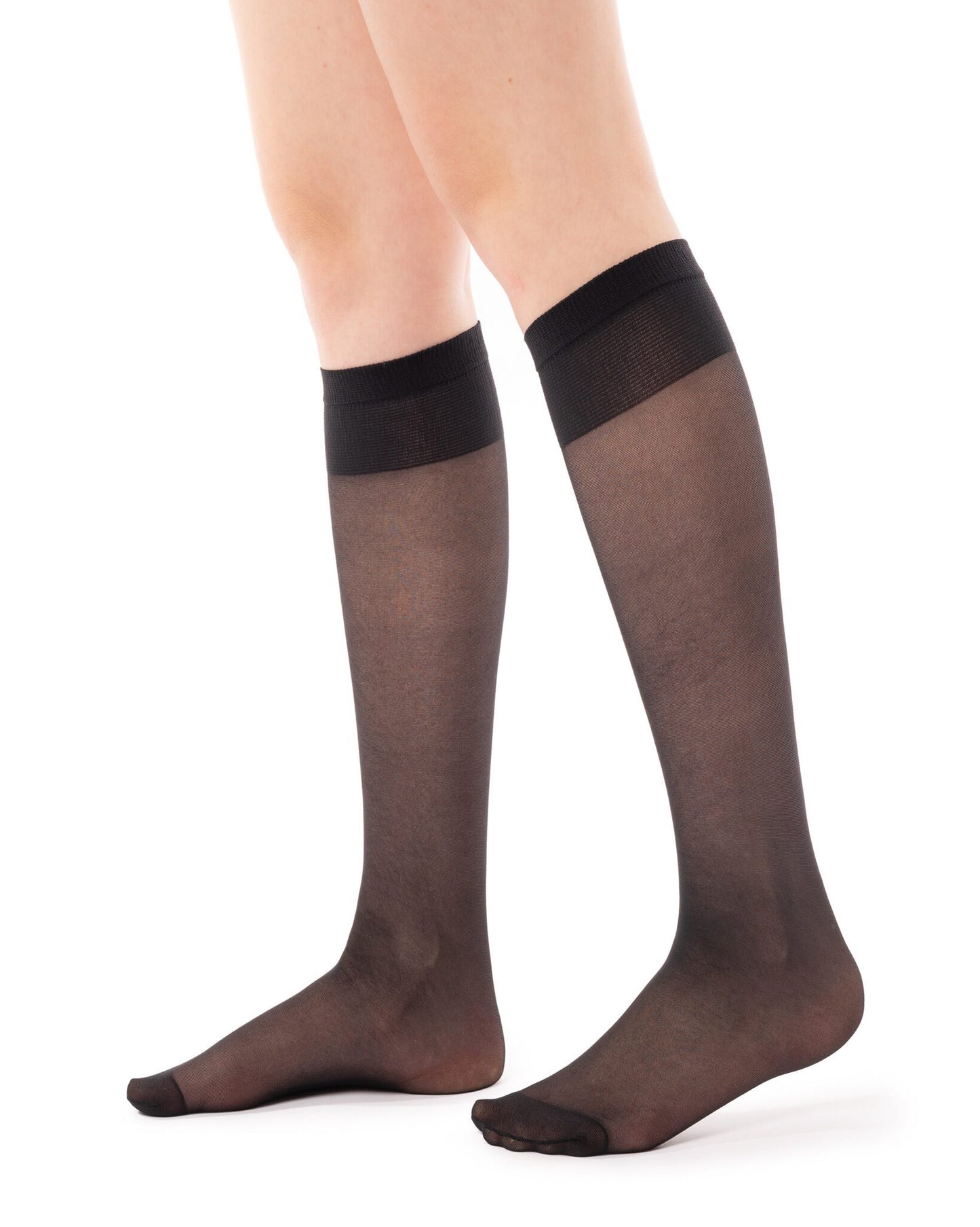 Omero Musa 30 Gambaletto - Black semi-sheer knee-high pop-socks with a deep elasticated comfort cuff.