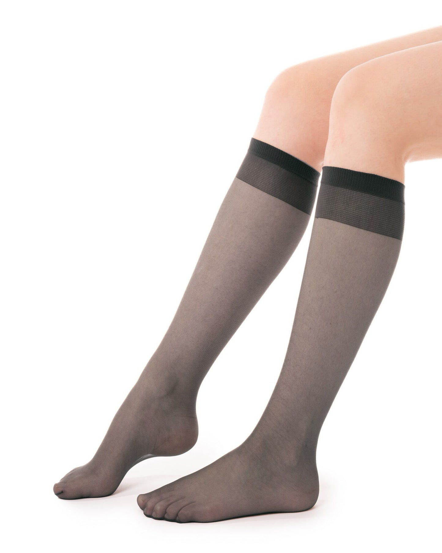 Omero Musa 30 Gambaletto - Dark grey semi-sheer knee-high pop-socks with a deep elasticated comfort cuff.