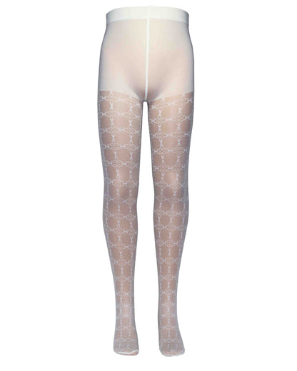 Omsa Serenella Decor Collant - white semi sheer micro mesh children's fashion tights perfect for communions and weddings