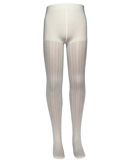 Omsa Serenella Delice Collant - Ivory/cream Semi opaque children's fashion tights with a woven circular linear lace style pattern.