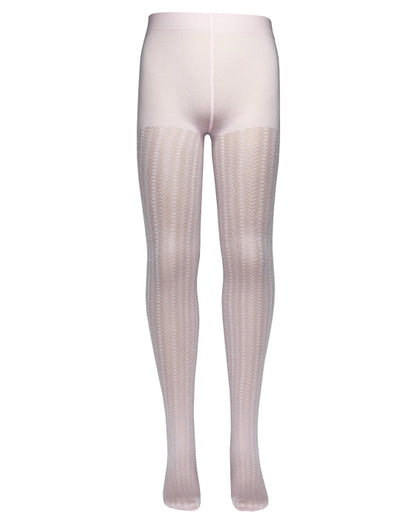 Omsa Serenella Delice Collant - Baby pink / rosa semi opaque Kid's fashion tights with a woven circular linear lace style pattern.