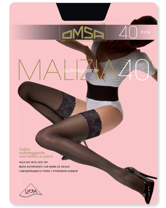 Dim Up Sexy 25D semi-opaque hold-up stockings with black lace garter