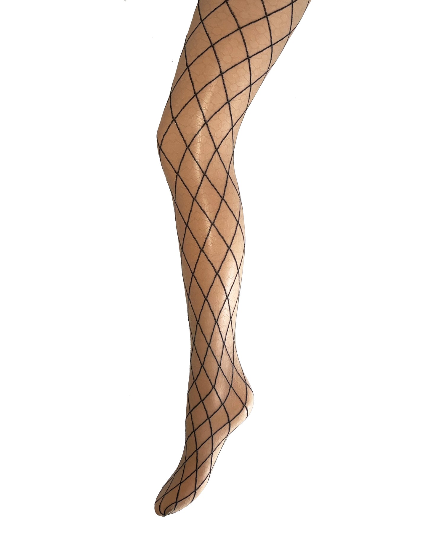 Omsa Rombi Collant - Sheer nude seamless fashion tights with a black diamond style pattern, an alternative to the iconic Gucci pattern.