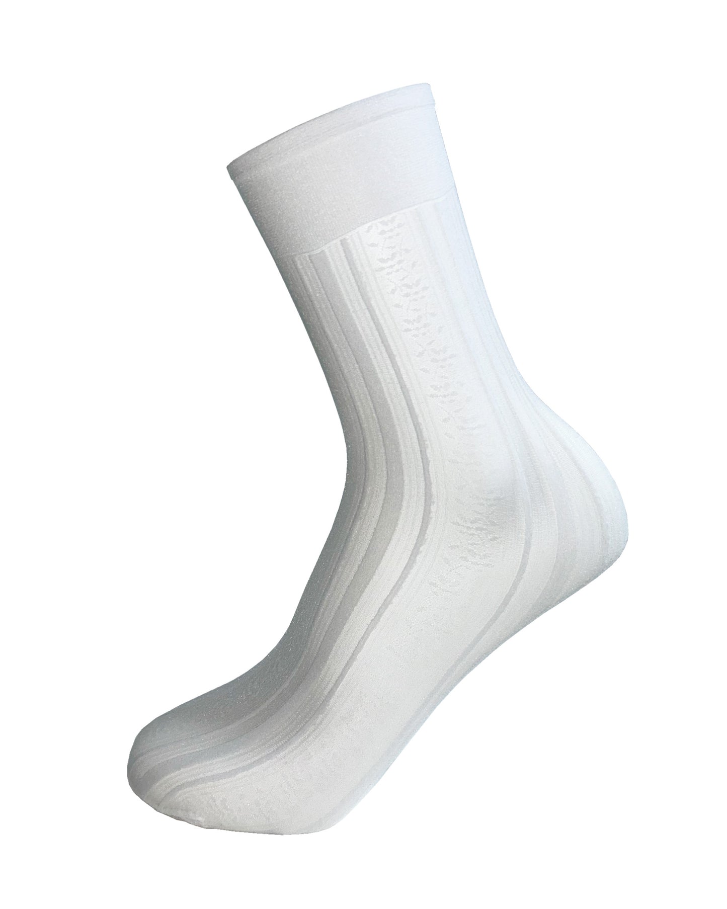 Omsa Shirt Calzino - Sheer white fashion ankle socks with a floral vertical stripe lace style pattern and deep comfort cuff.