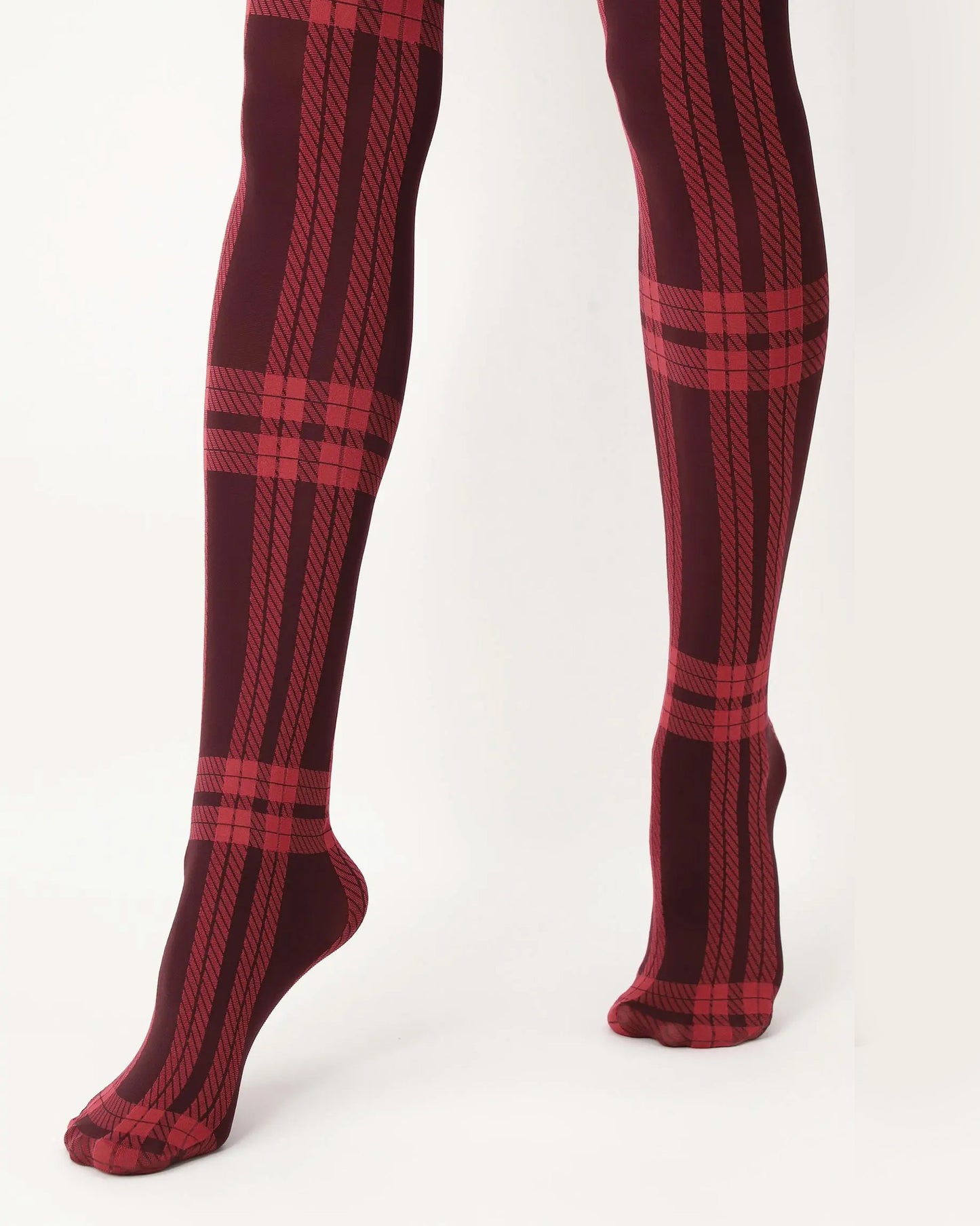 Oroblù All Colors Scottish Tights - Soft opaque fashion tights with a woven tartan style pattern, gusset and soft comfort waist band in red and wine.