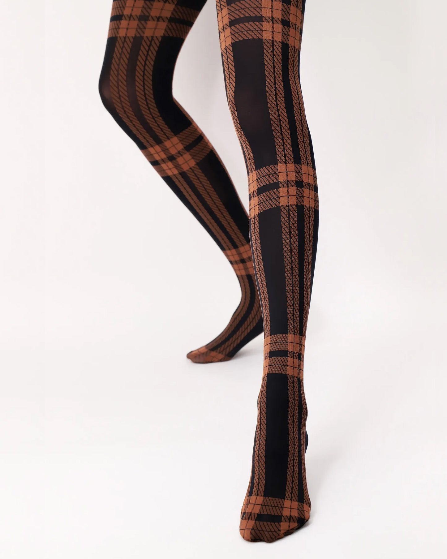 Oroblù All Colors Scottish Tights - Soft opaque fashion tights with a woven tartan style pattern, gusset and soft comfort waist band in black and rust orange. 