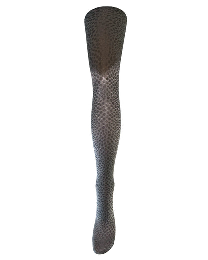 Silvia Grandi Kobra Collant - Semi-opaque silver grey fashion tights with a reptile style pattern, glossy finish.