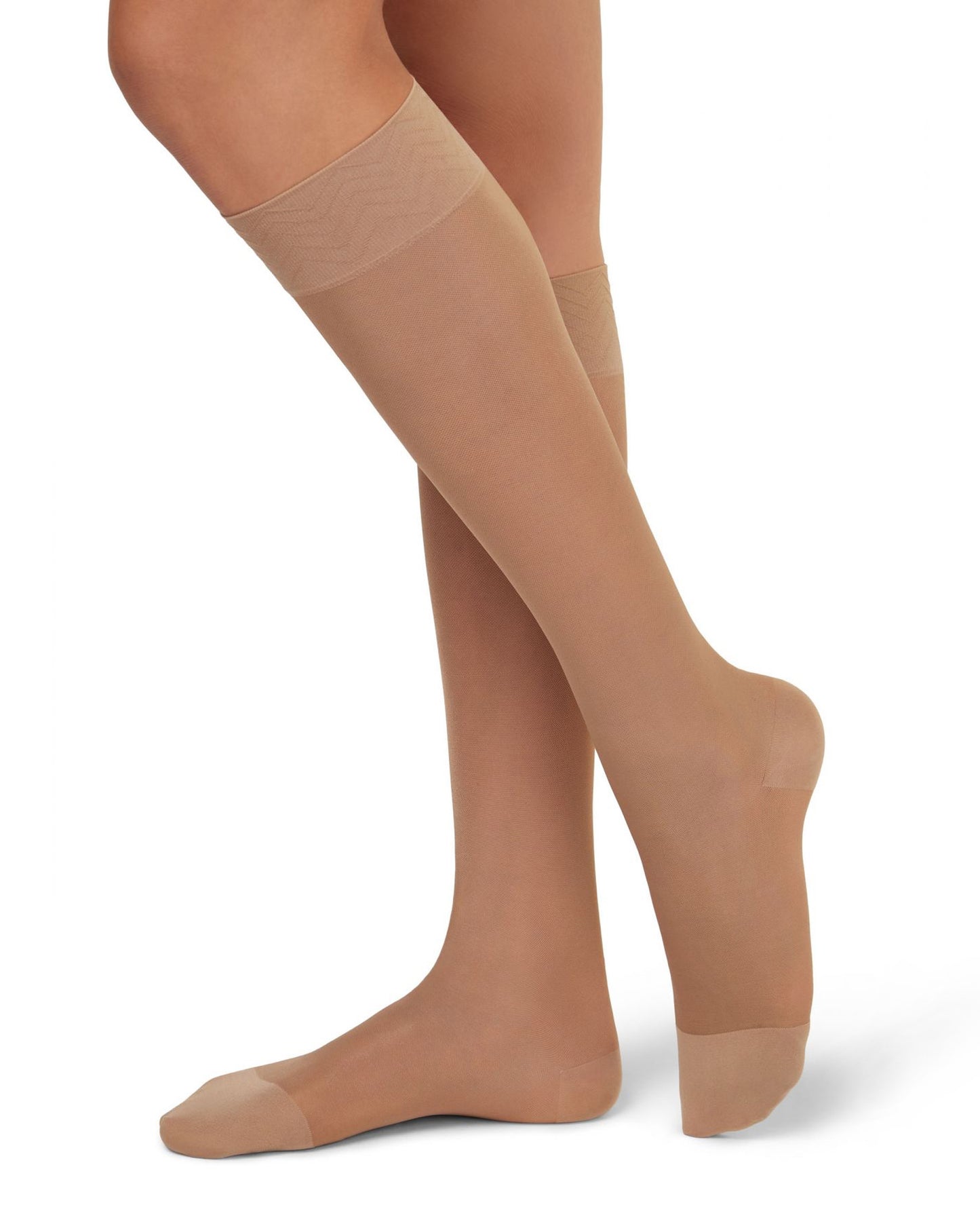 SiSi Benessere 140 Gambaletto - Light tan strong graduated compression knee-high socks with a semi-sheer honeycomb style finish, deep comfort cuff, reinforced anatomic toe and heel.